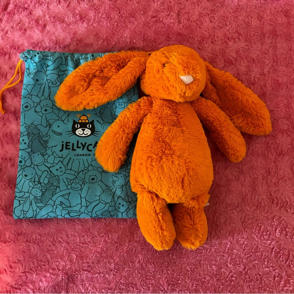 Jellycat Vibrant Orange Bunny with Blue Bag